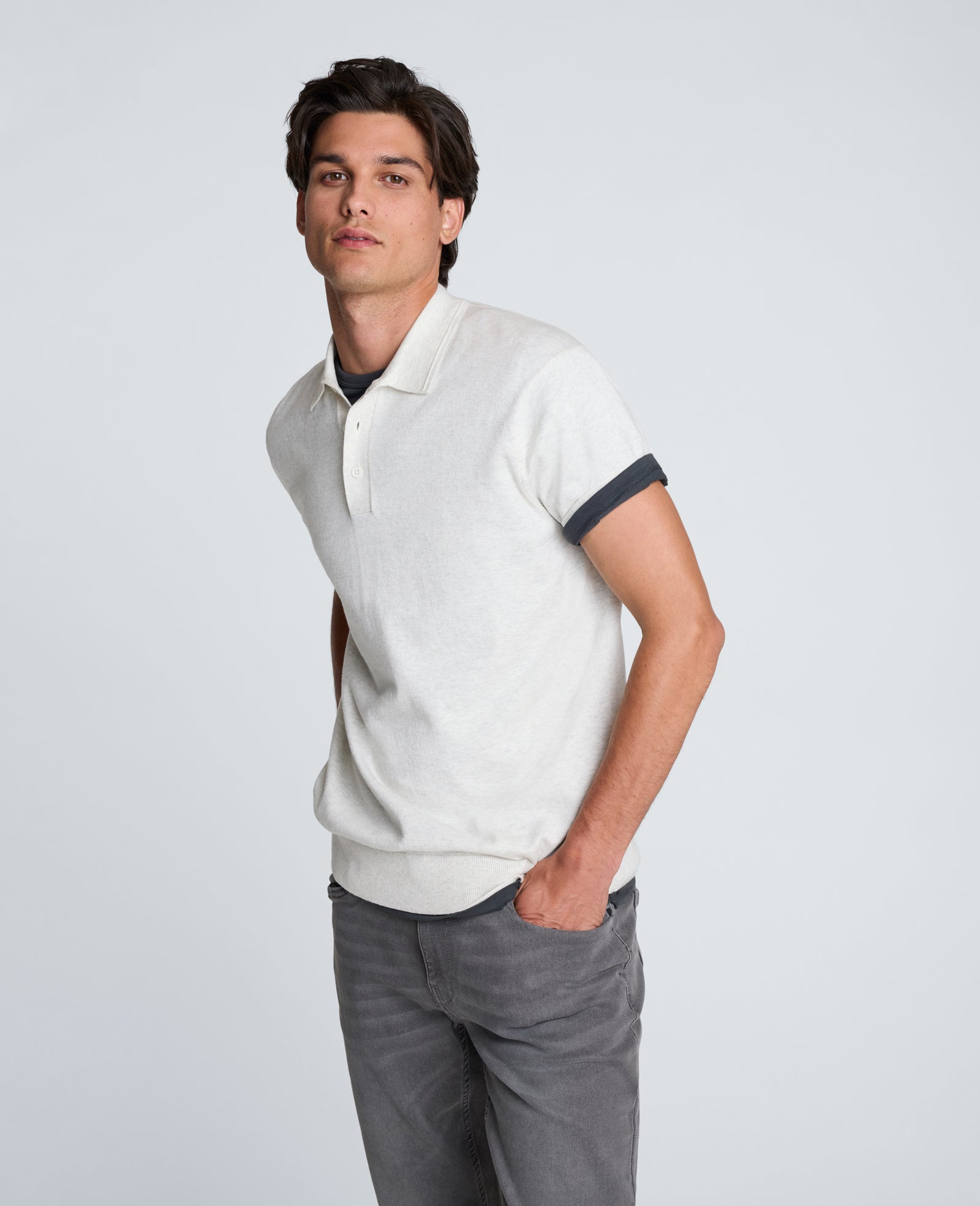 Kenneth Cole Reaction Clothing Short Sleeve Sweater Polo polo in maglia bianca