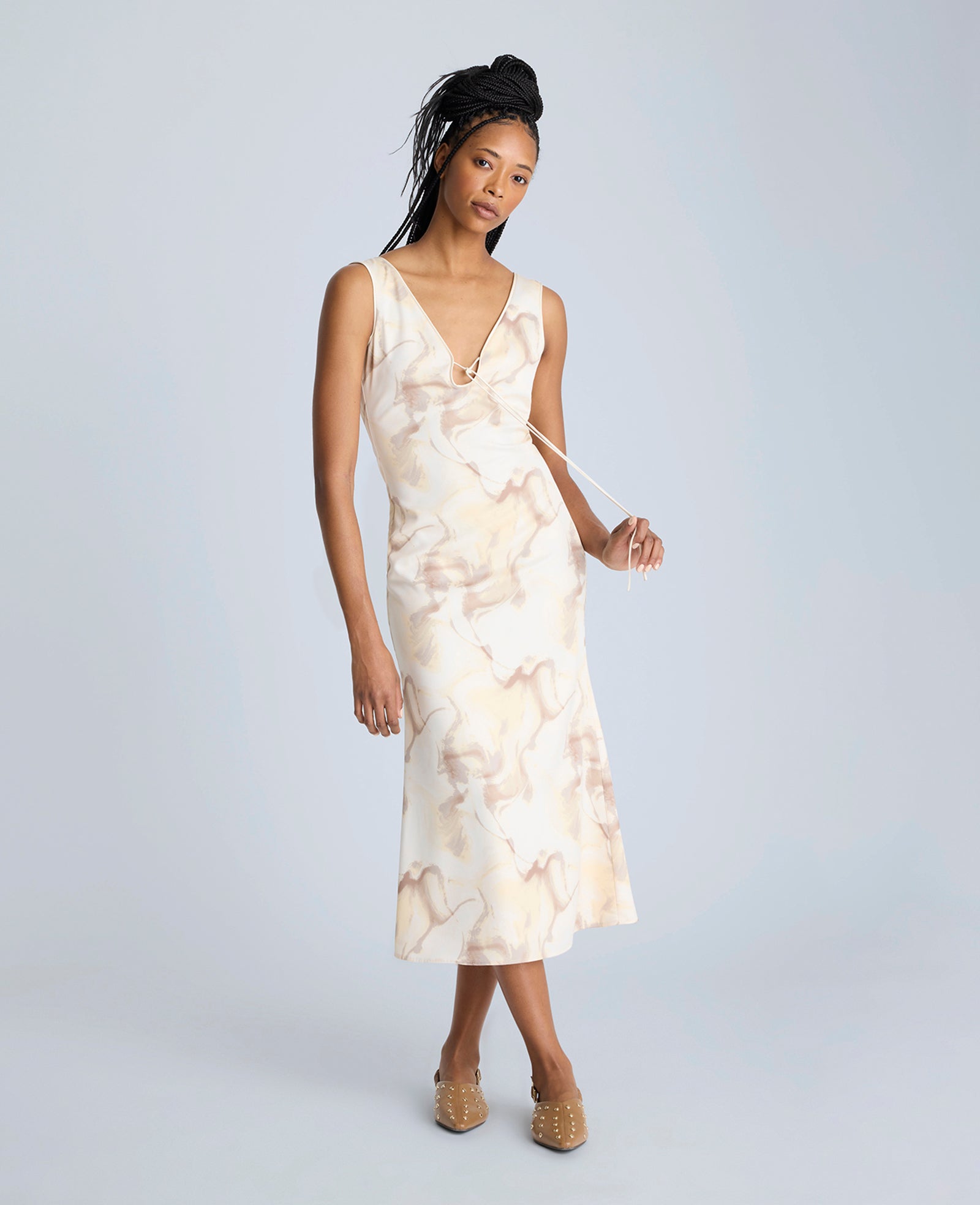 Kenneth Cole Reaction Clothing Sleeveless V-Neck Midi Dress abito midi Oyster Multi