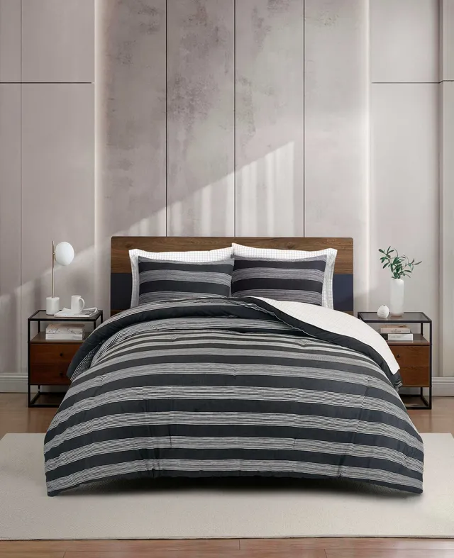 Kenneth Cole Reaction Home & Bedding Banded Stripe Textured Comforter Set copriletto grigio Queen