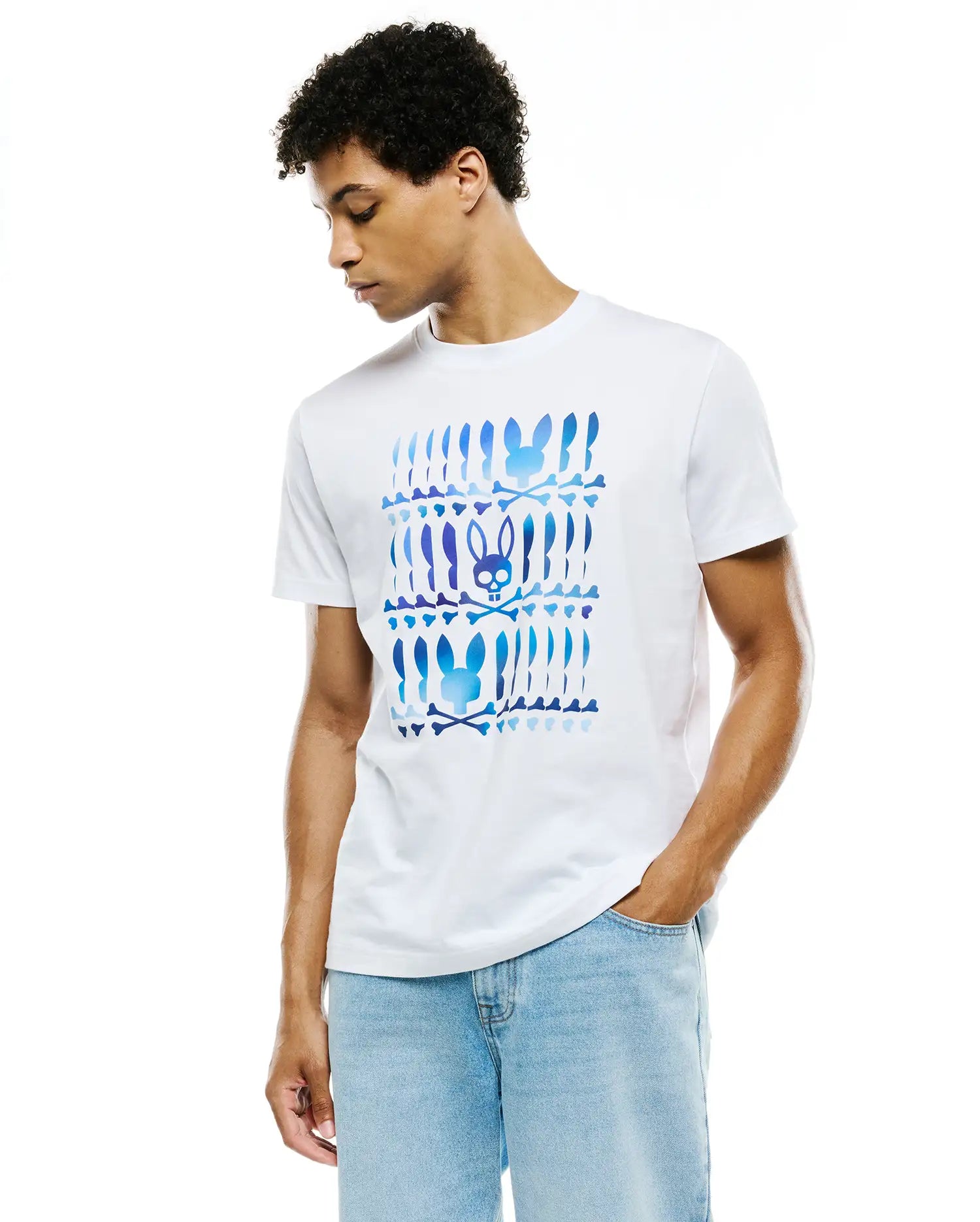 Psycho Bunny Men's Tees Lewis Pima Cotton Graphic Tee maglietta bianca