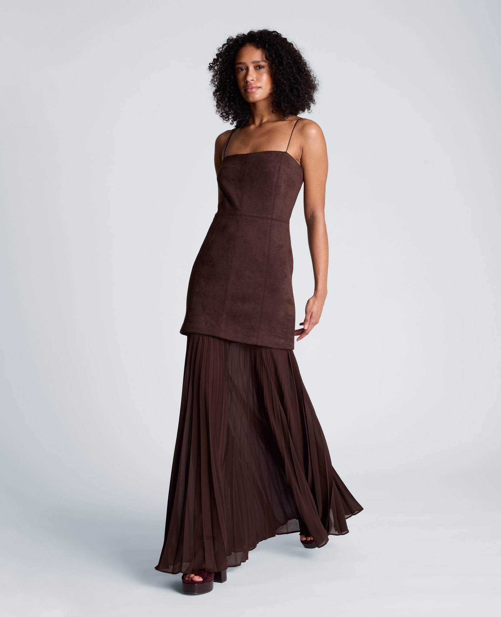 Kenneth Cole Reaction Clothing Combo Pleated Midi Dress abito midi marrone medio plissé