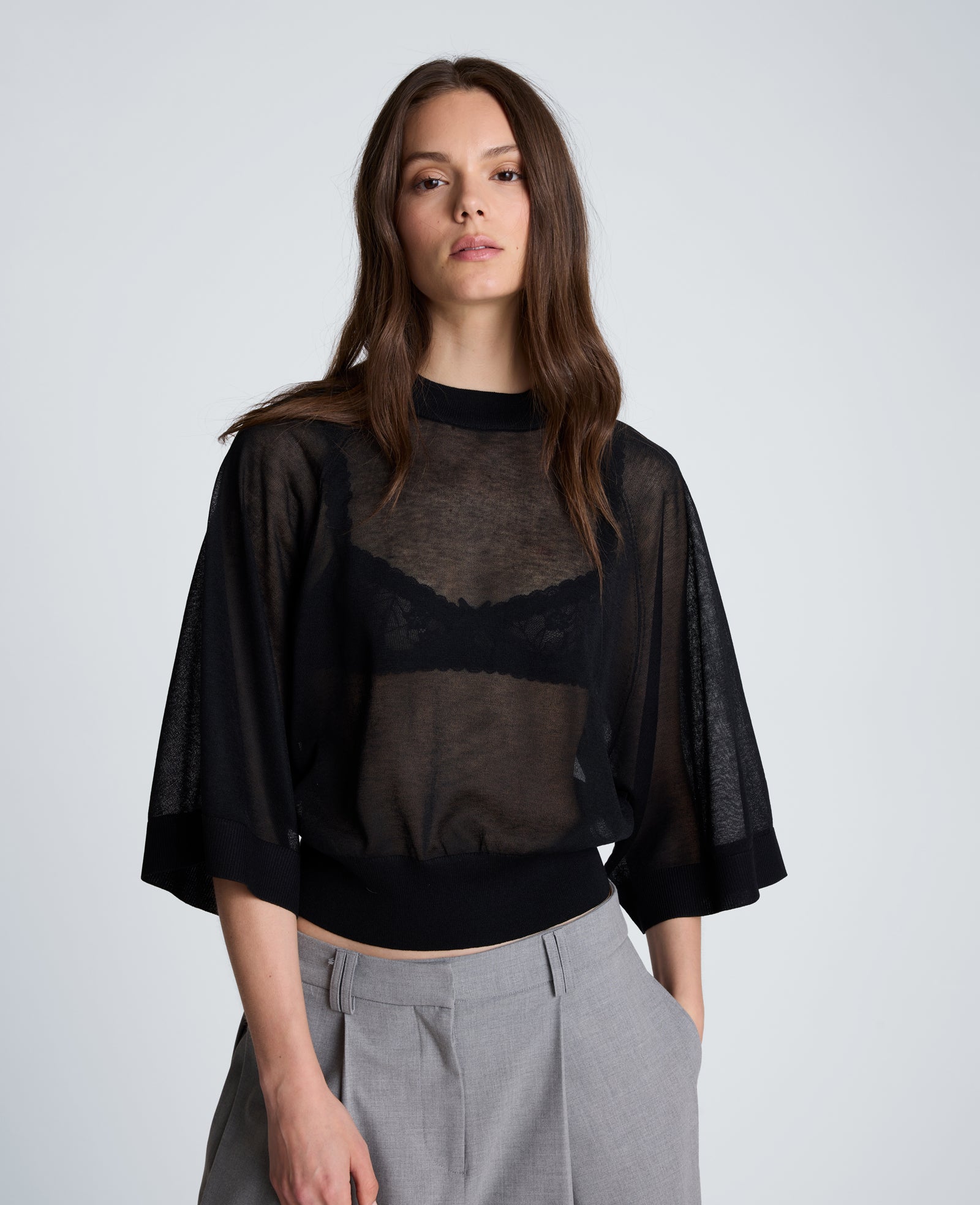 Kenneth Cole Reaction Clothing Three-Quarter Sleeve Raglan Crew Sweater maglia nera XS-XL maniche tre quarti