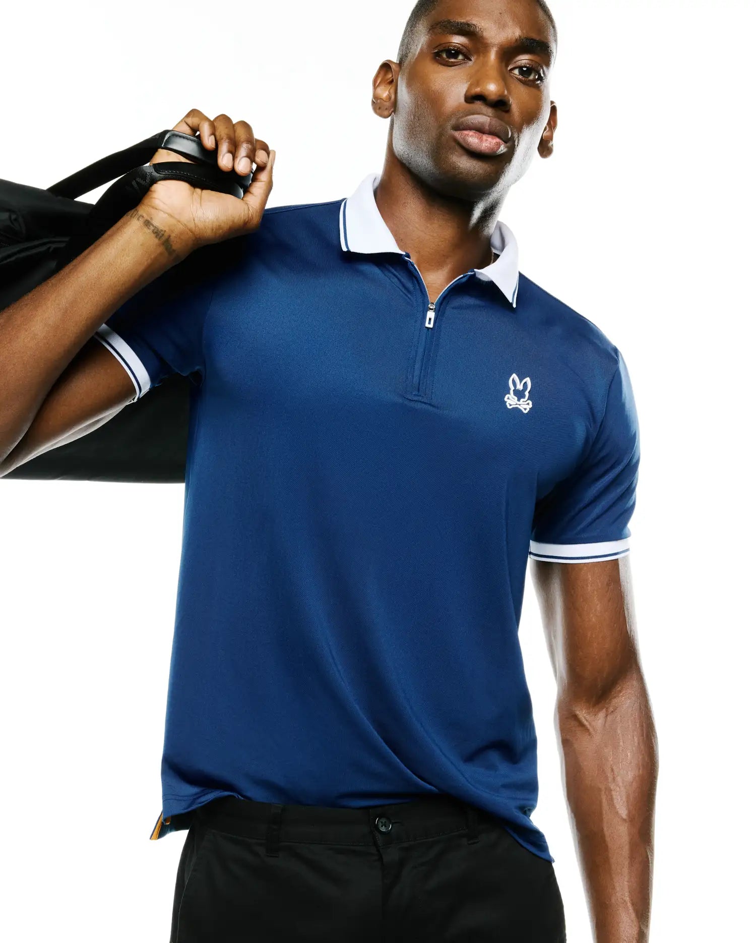 Psycho Bunny Men's Polos Odin Zip Sport Polo polo blu Navy Peony
