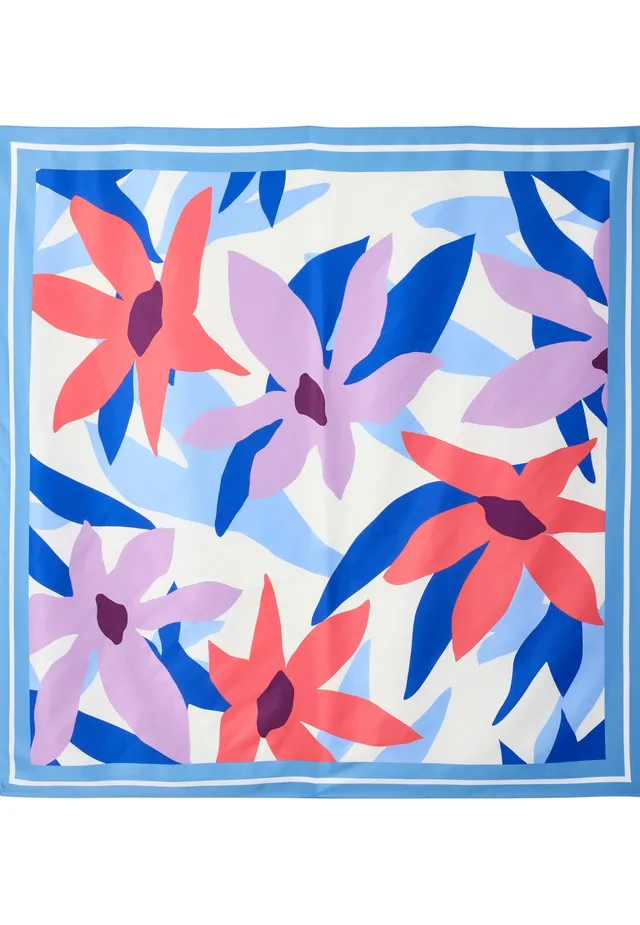 Damart Accessori Sciarpa grande quadrata floreale donna blu 90 x 90 cm