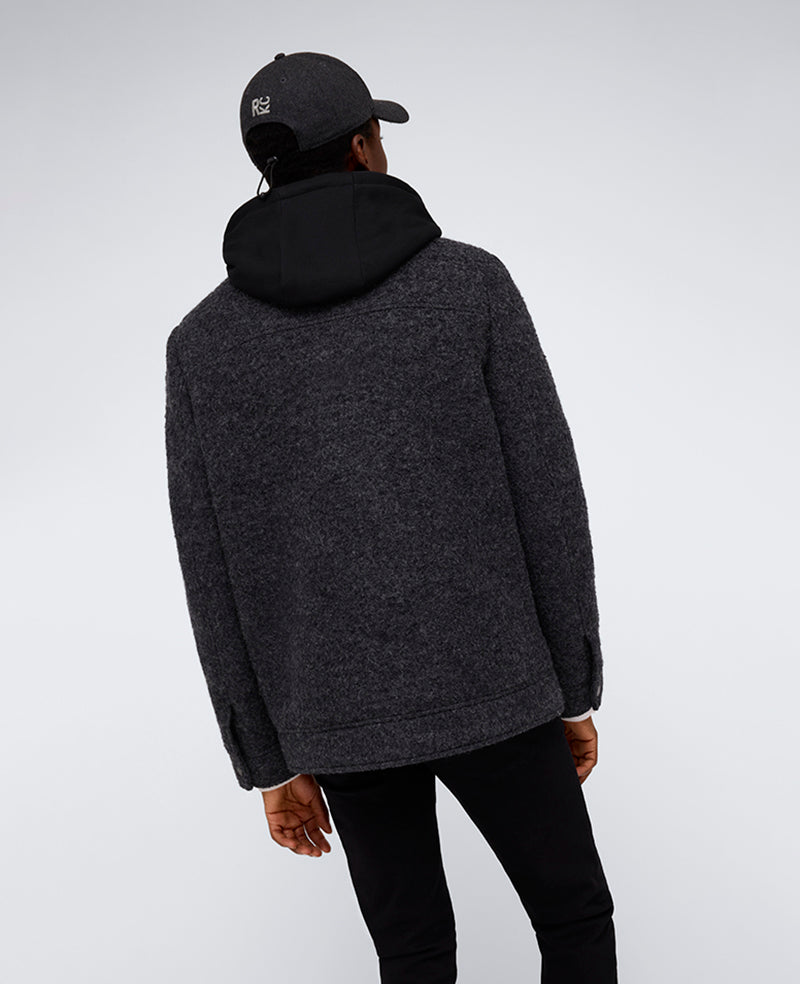 Kenneth Cole Reaction Clothing Boucle Wool Jacket with Attached Jersey Hood giacca antracite in lana