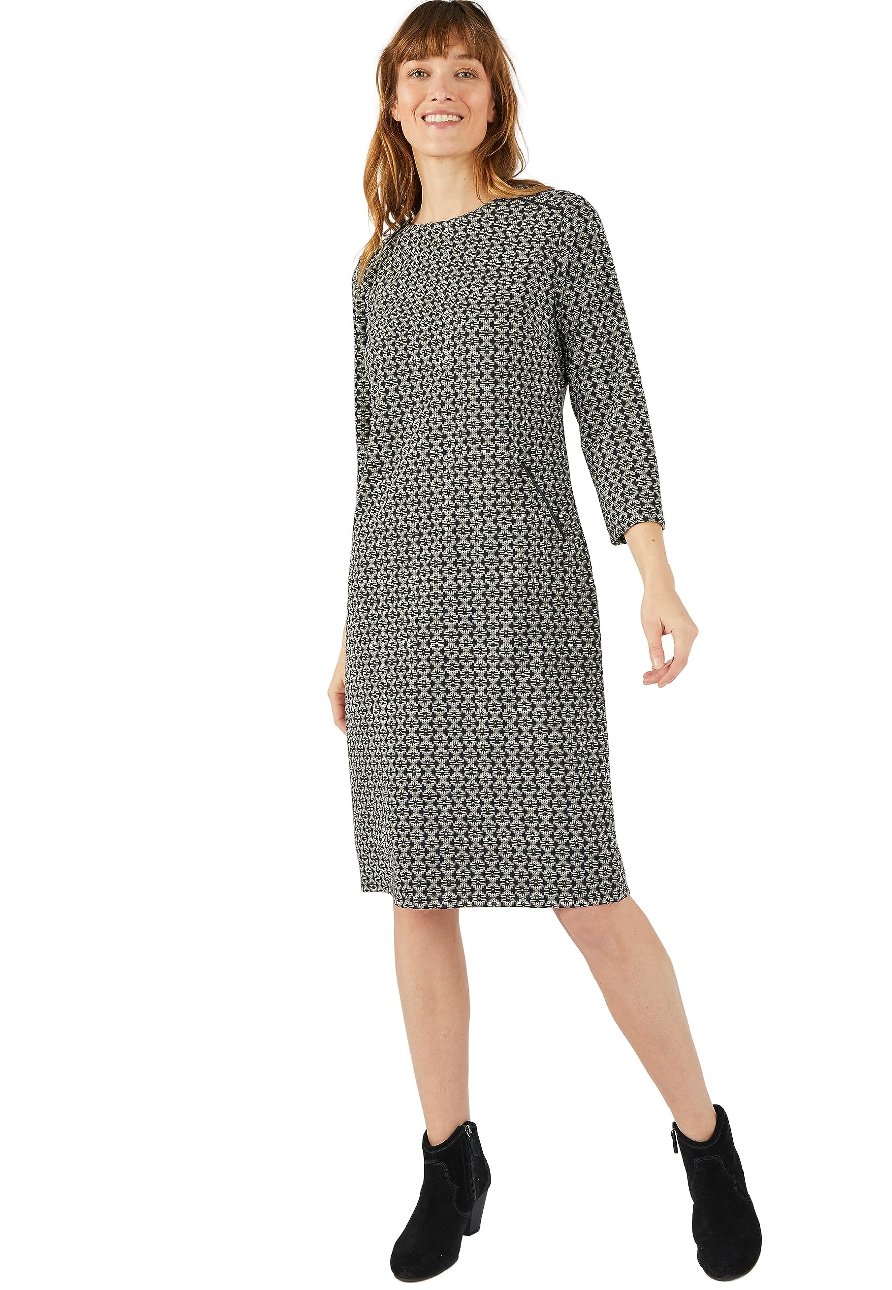 Damart Prêt-à-porter Abito da donna in maglia jacquard dritto rosso bordeaux 38