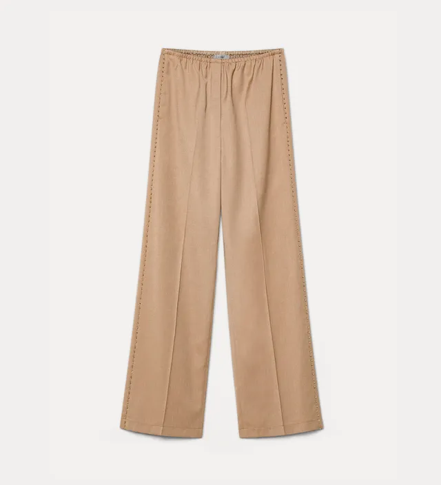 Forte pantaloni embroidered trousers in grain de poudre mandorla pantaloni ricamati