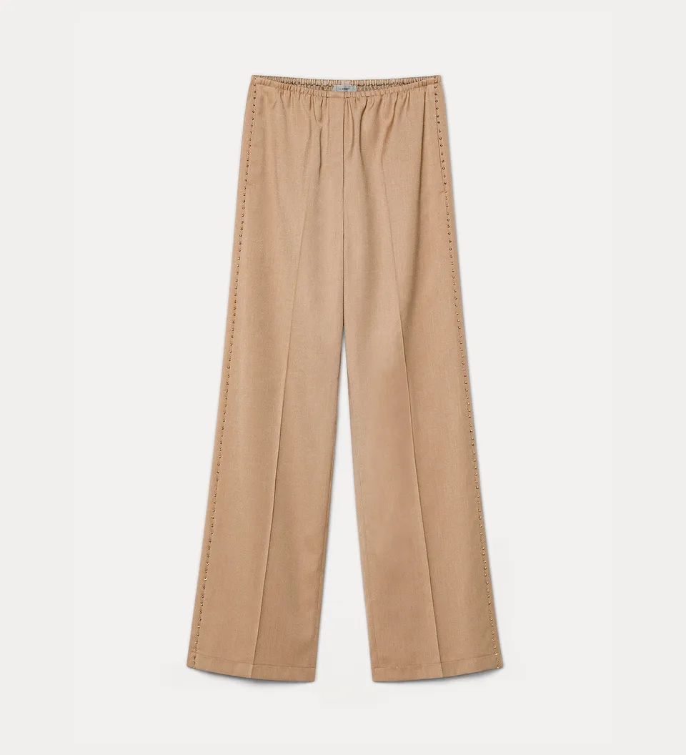 Forte pantaloni embroidered trousers in grain de poudre mandorla pantaloni ricamati