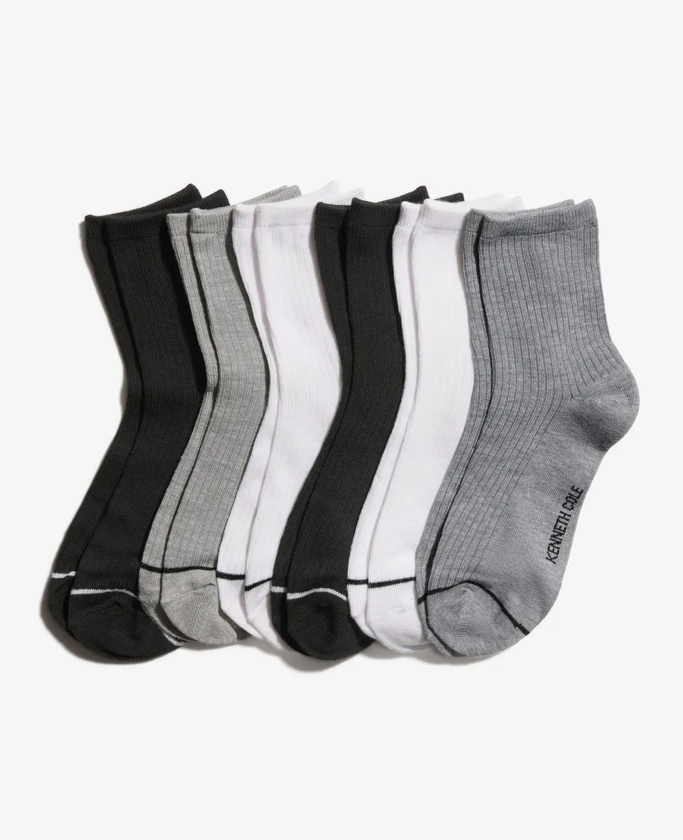 Kenneth Cole Reaction Clothing Fine Rib Crew Socks calzini grigi 6 paia con supporto arco plantare