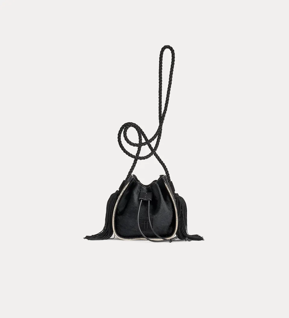 Forte borse e cinture “my pepita” mini bucket bag borsa mini nera U pony skin