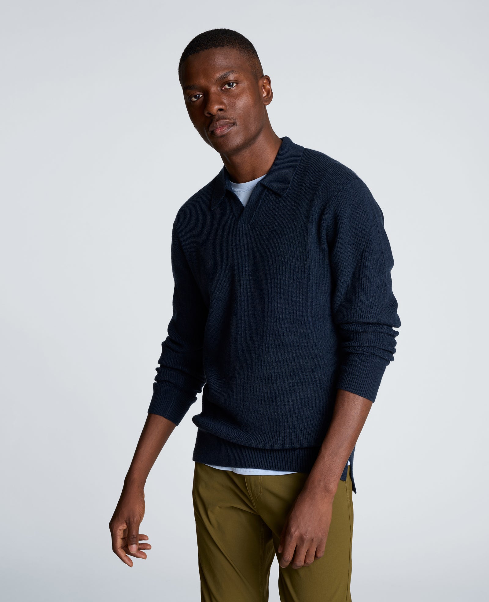 Kenneth Cole Reaction Clothing Long Sleeve Johnny Collar Polo polo blu manica lunga