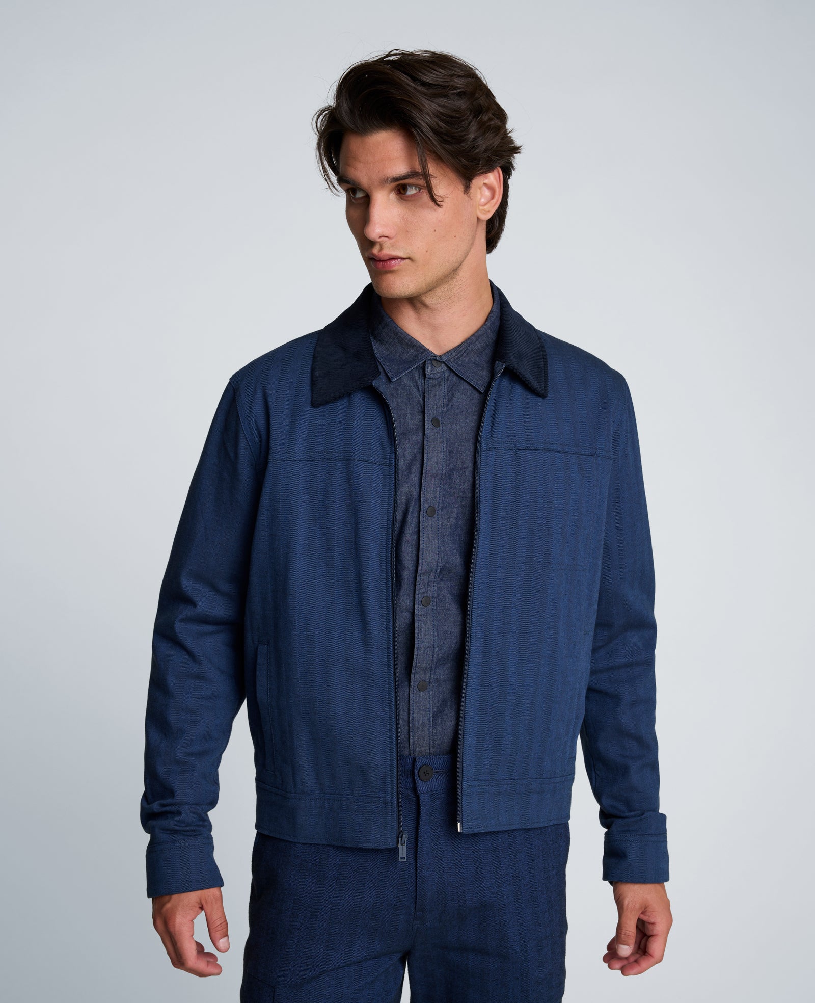 Kenneth Cole Reaction Clothing Zip Front Trucker giacca blu navy