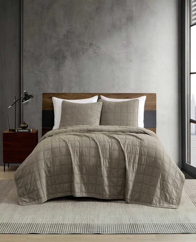 Kenneth Cole Reaction Home & Bedding Stonewashed Quilt Set copriletto marrone Full/Queen leggero