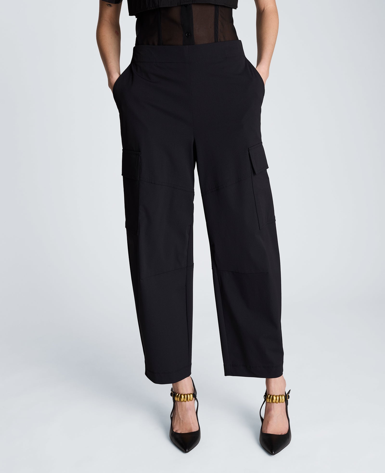 Kenneth Cole Reaction Clothing Pull On Barrel Leg Pant with Cargo Pockets pantaloni neri