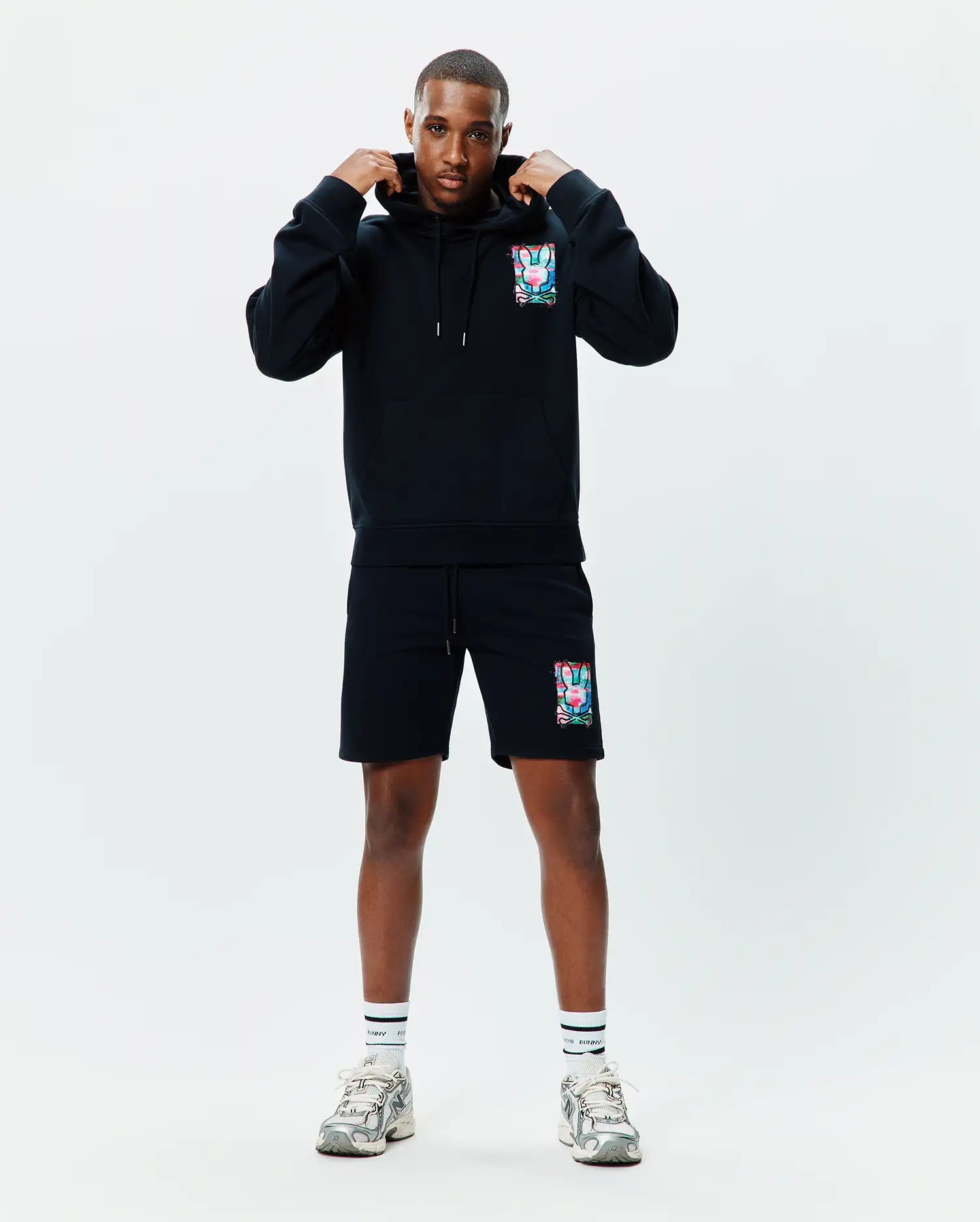 Psycho Bunny Men's Sweatshirts & Hoodies Isaac Print felpa con cappuccio nera