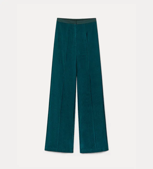 Forte pantaloni pantaloni in velluto a coste vita alta jade
