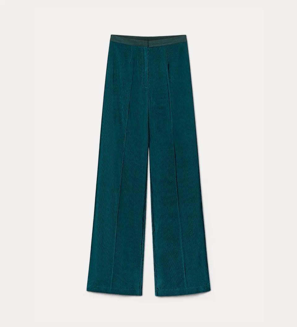 Forte pantaloni pantaloni in velluto a coste vita alta jade