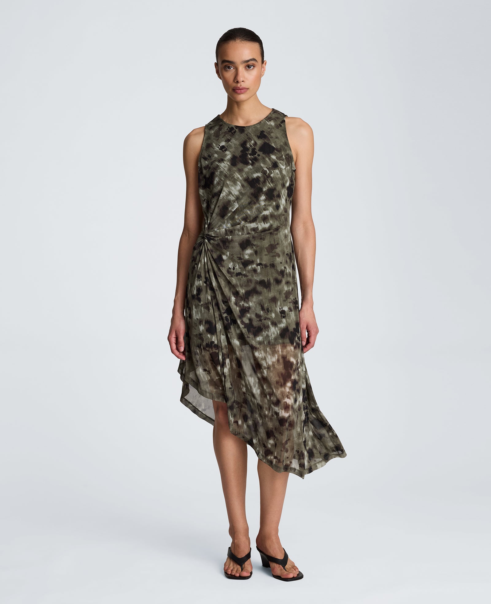 Kenneth Cole Reaction Clothing Asymmetrical Hem Midi Dress abito midi verde fantasia
