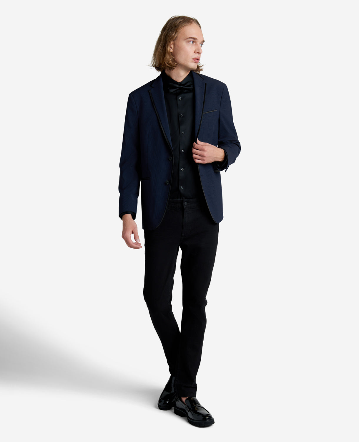 Kenneth Cole Reaction Clothing Slim-Fit Seersucker Striped Sport Coat giacca blu
