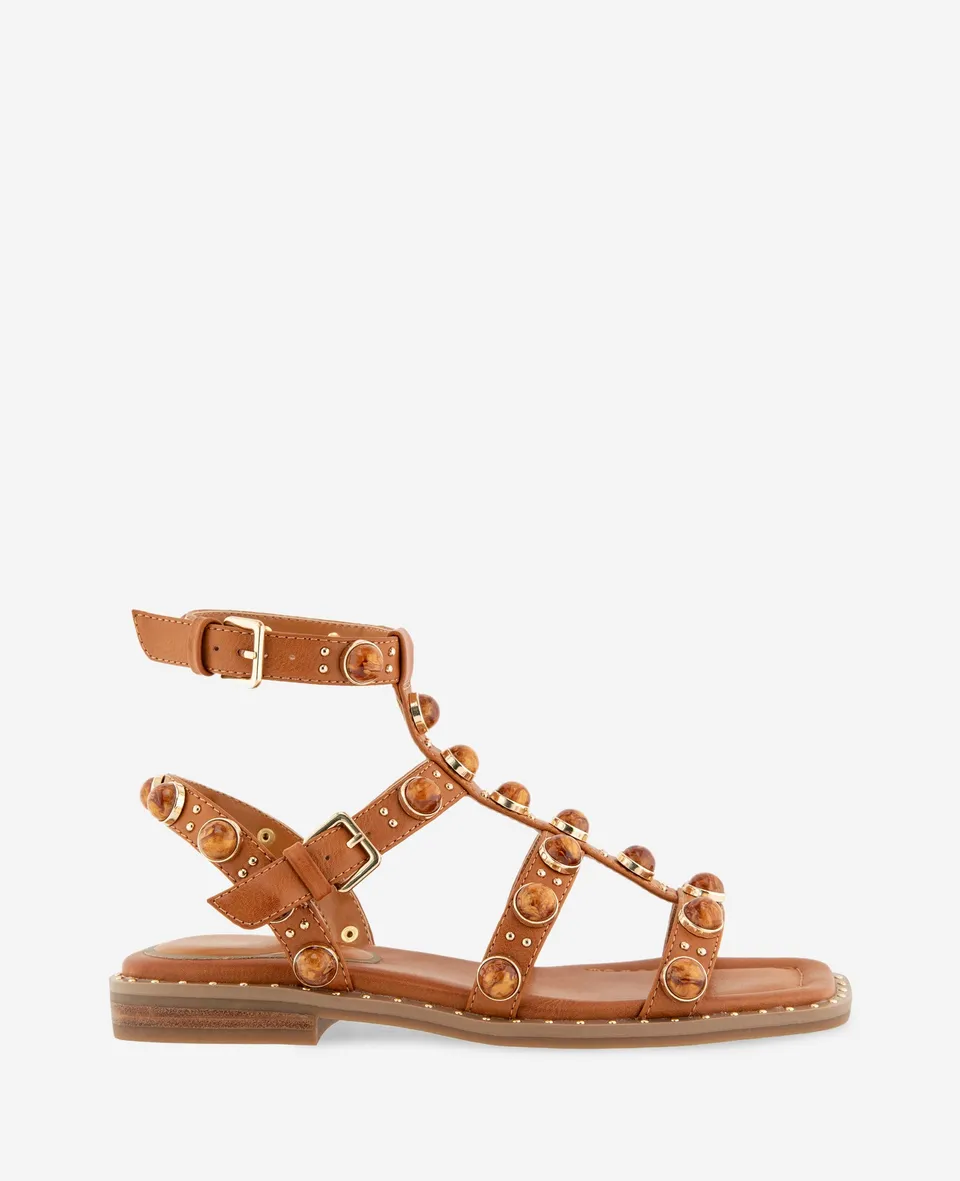 Kenneth Cole Shoes Ruby Leather Jewel Gladiator Sandal sandalo beige