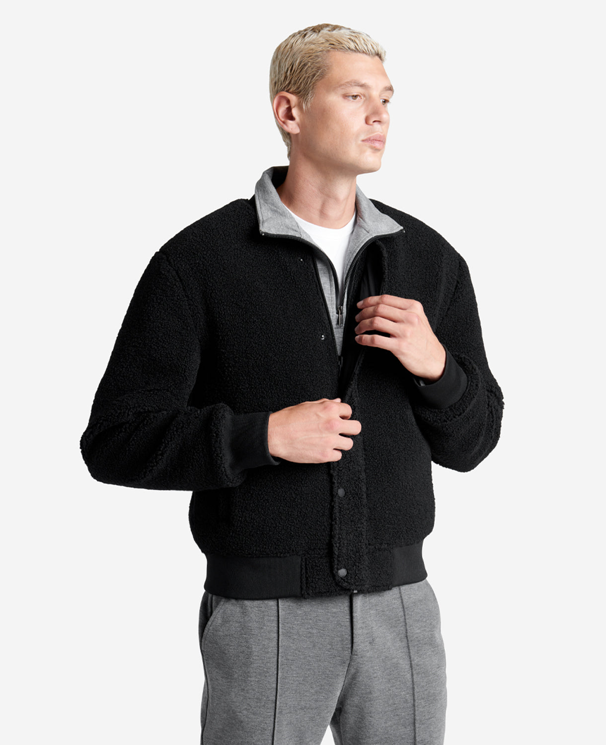 Kenneth Cole Reaction Clothing Reversible Sherpa Bomber Jacket giacca nera reversibile