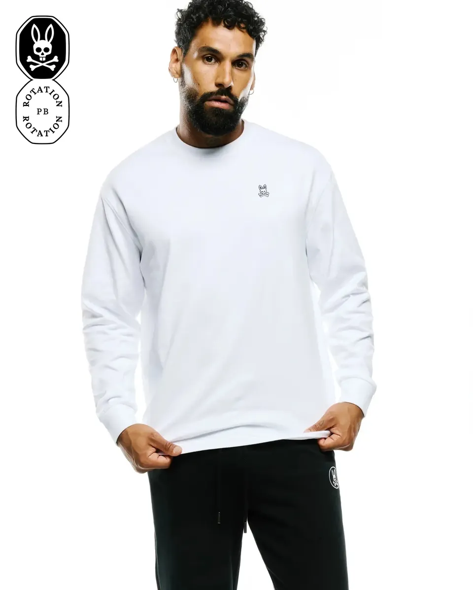 Psycho Bunny Men's Tees Norman Long Sleeve Oversized Fit Tee T-shirt bianca