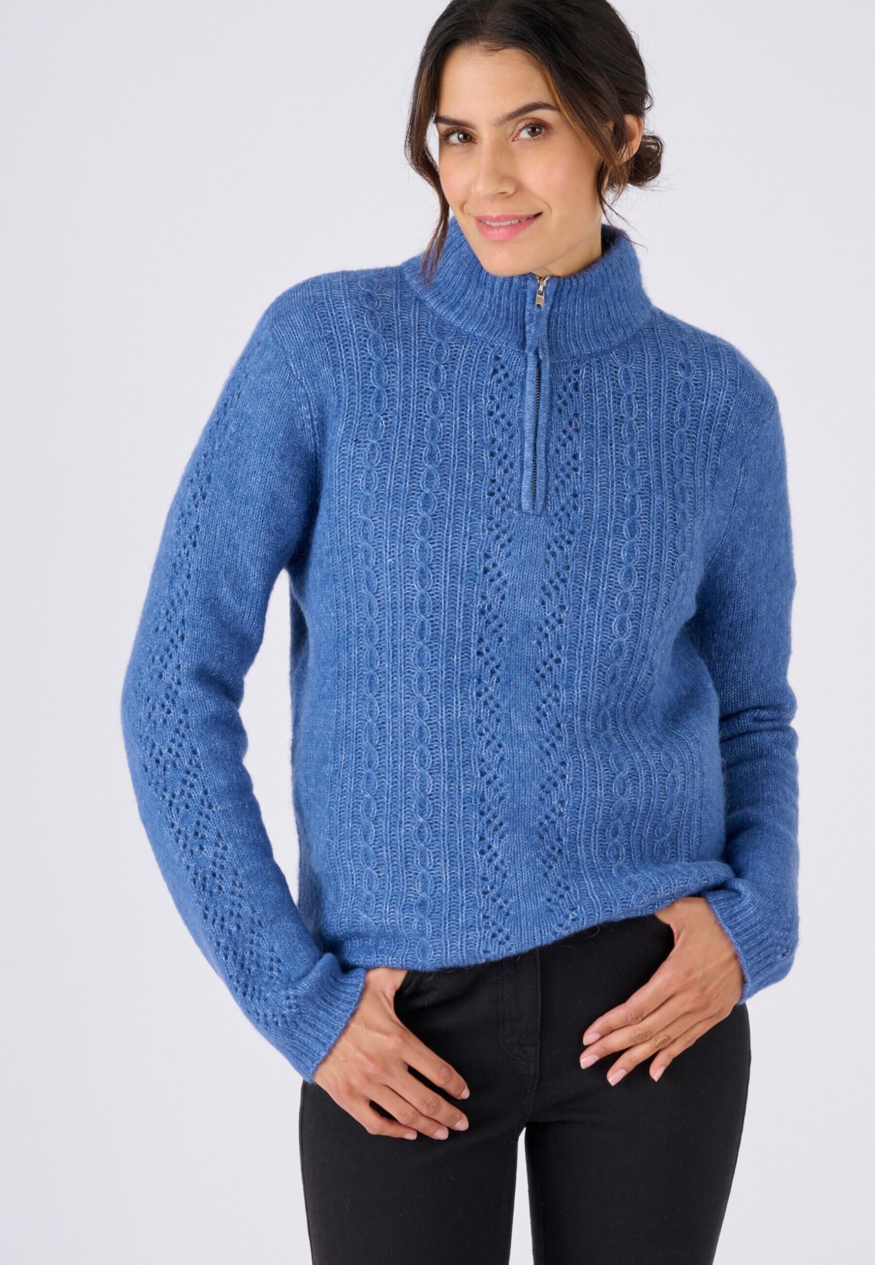 Damart Prêt-à-porter Maglione colletto con zip maglione blu 38-40 misto alpaca