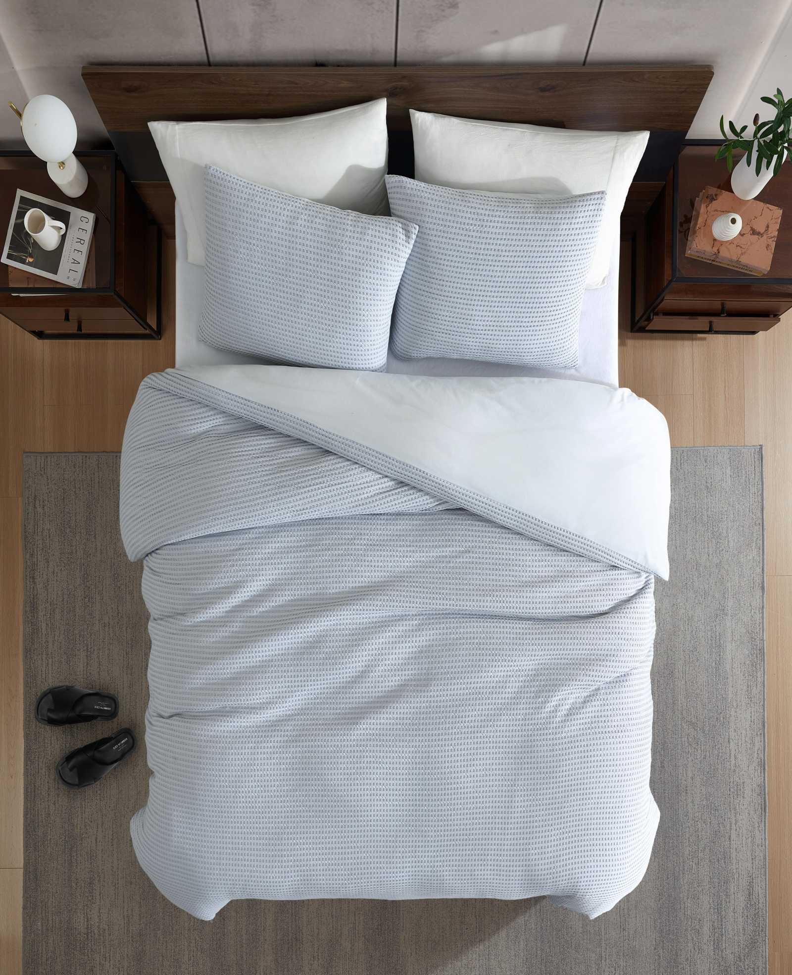 Kenneth Cole Home & Bedding Solid Waffle Duvet Set copripiumino blu vapor