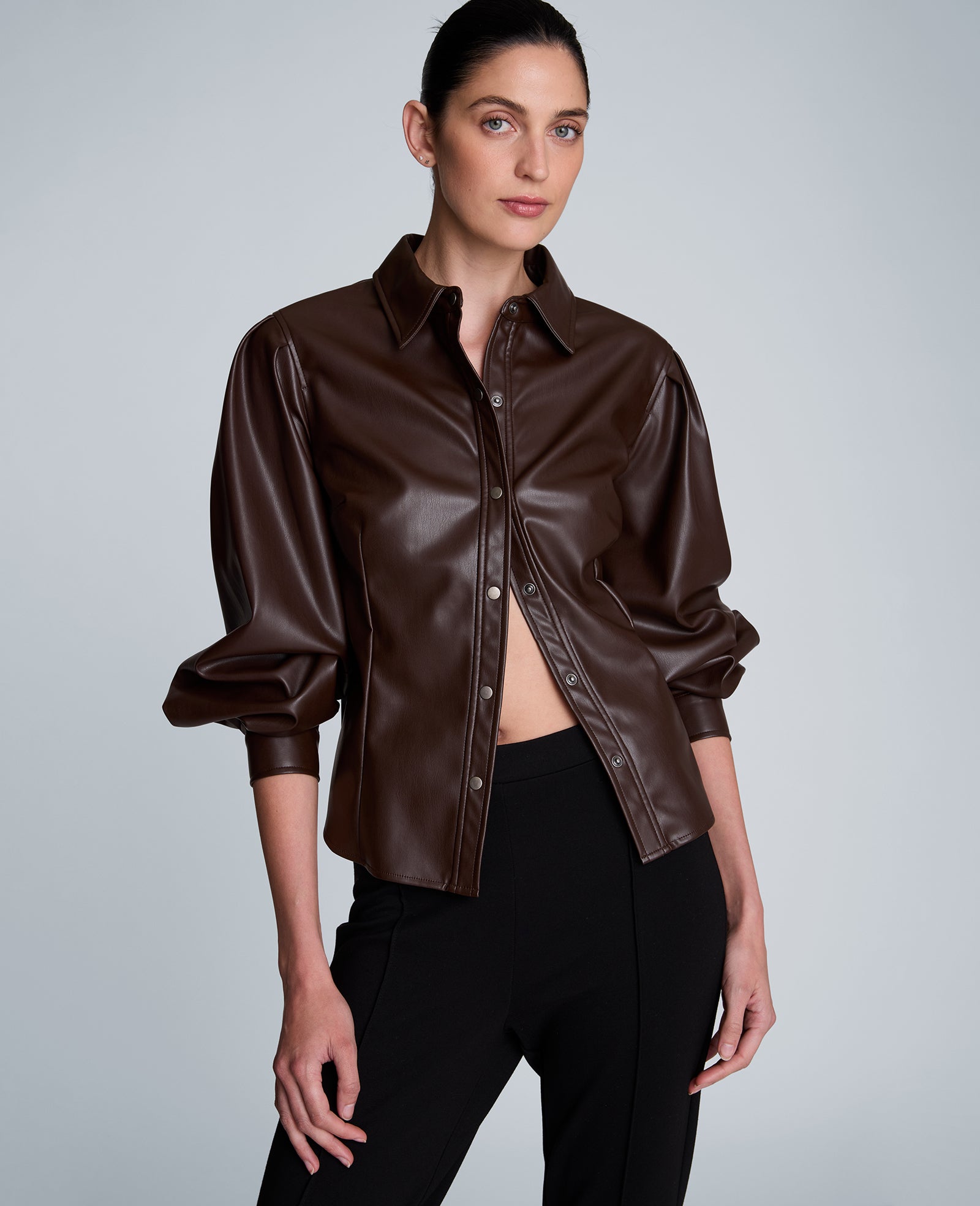 Kenneth Cole Reaction Clothing Snap Front Pleated camicia marrone XS-XL