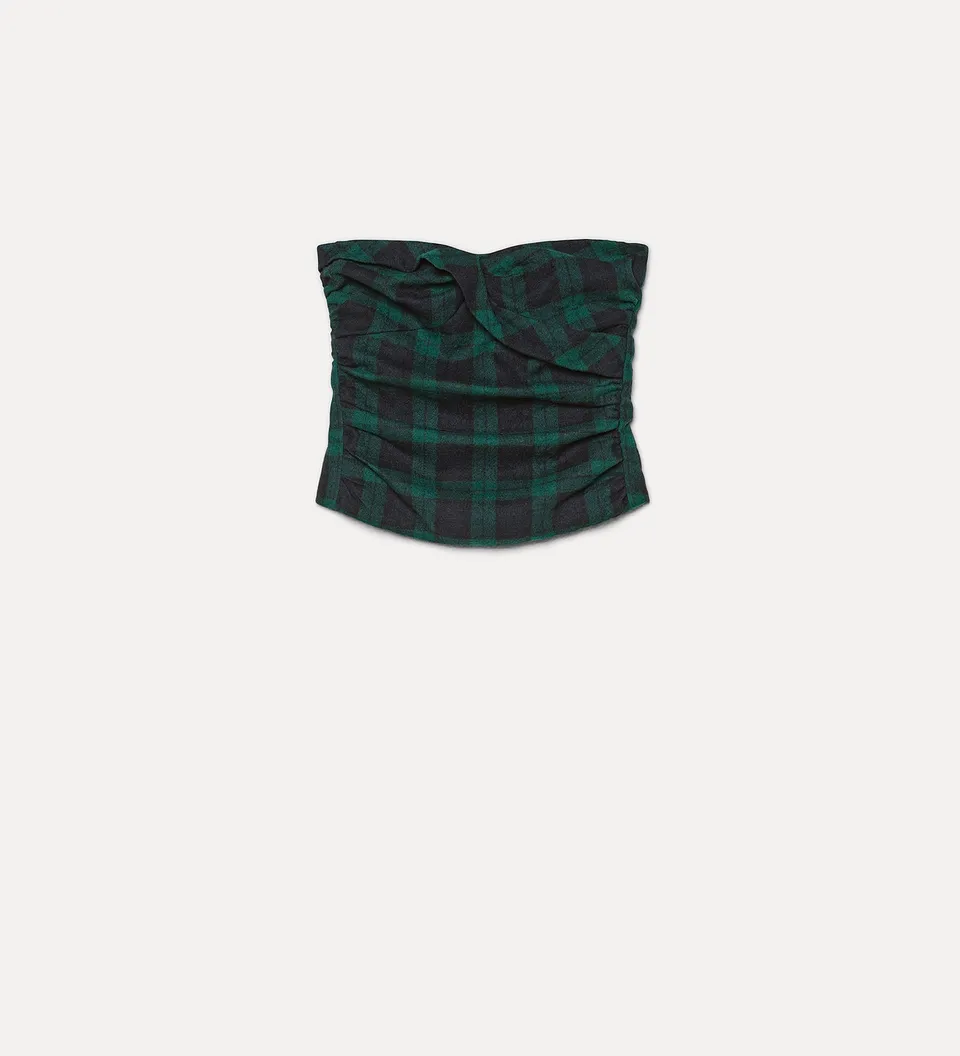 Forte top “Highland Tartan” Wool Top Woods verde top in lana tartan