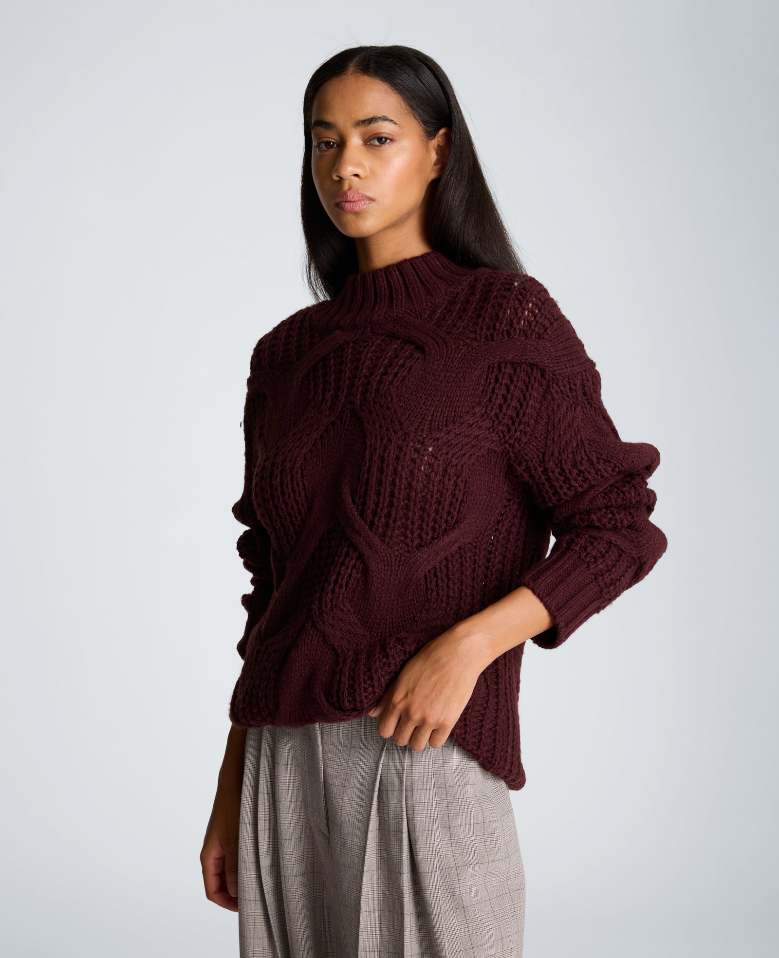 Kenneth Cole Reaction Clothing Oversized Cable Mock Neck Sweater maglione Sugar Beet