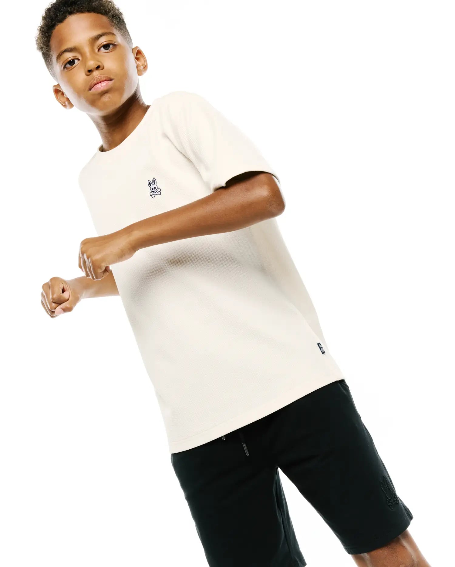 Psycho Bunny Kids Tees Kids Maxton Waffle Tee KT0200267 maglietta bianca elasticizzata