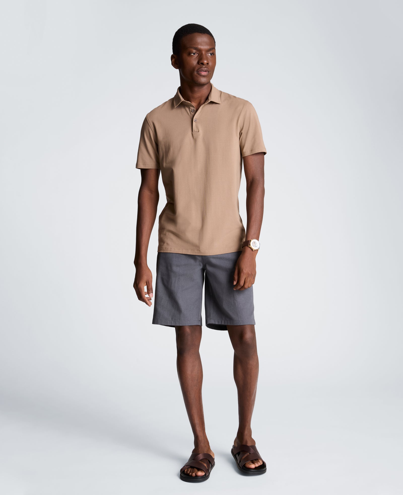 Kenneth Cole Reaction Clothing Performance Button Polo beige S cotone elasticizzato