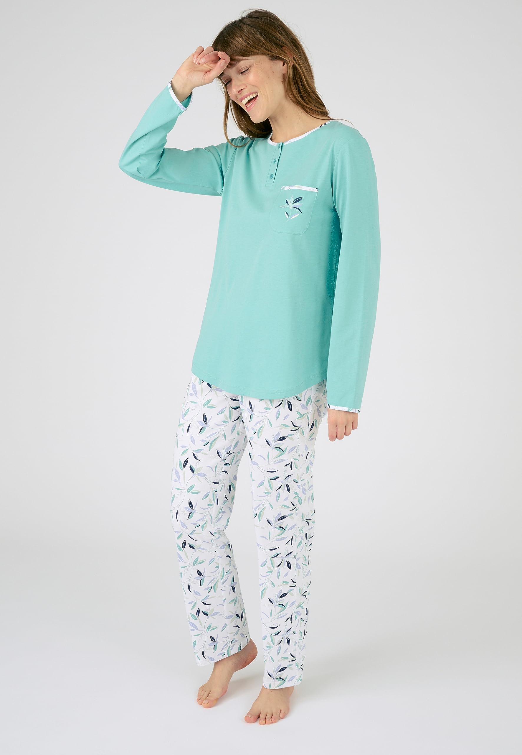Damart Homewear Set di 2 Pigiami Donna Blu Fogliame Cotone