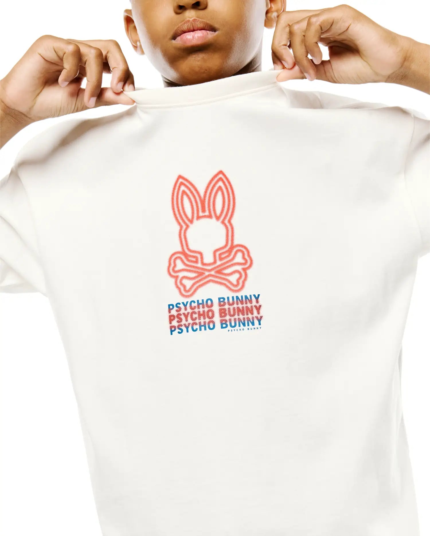 Psycho Bunny Kids Tees Alex Graphic Tee maglietta ecru in cotone Pima