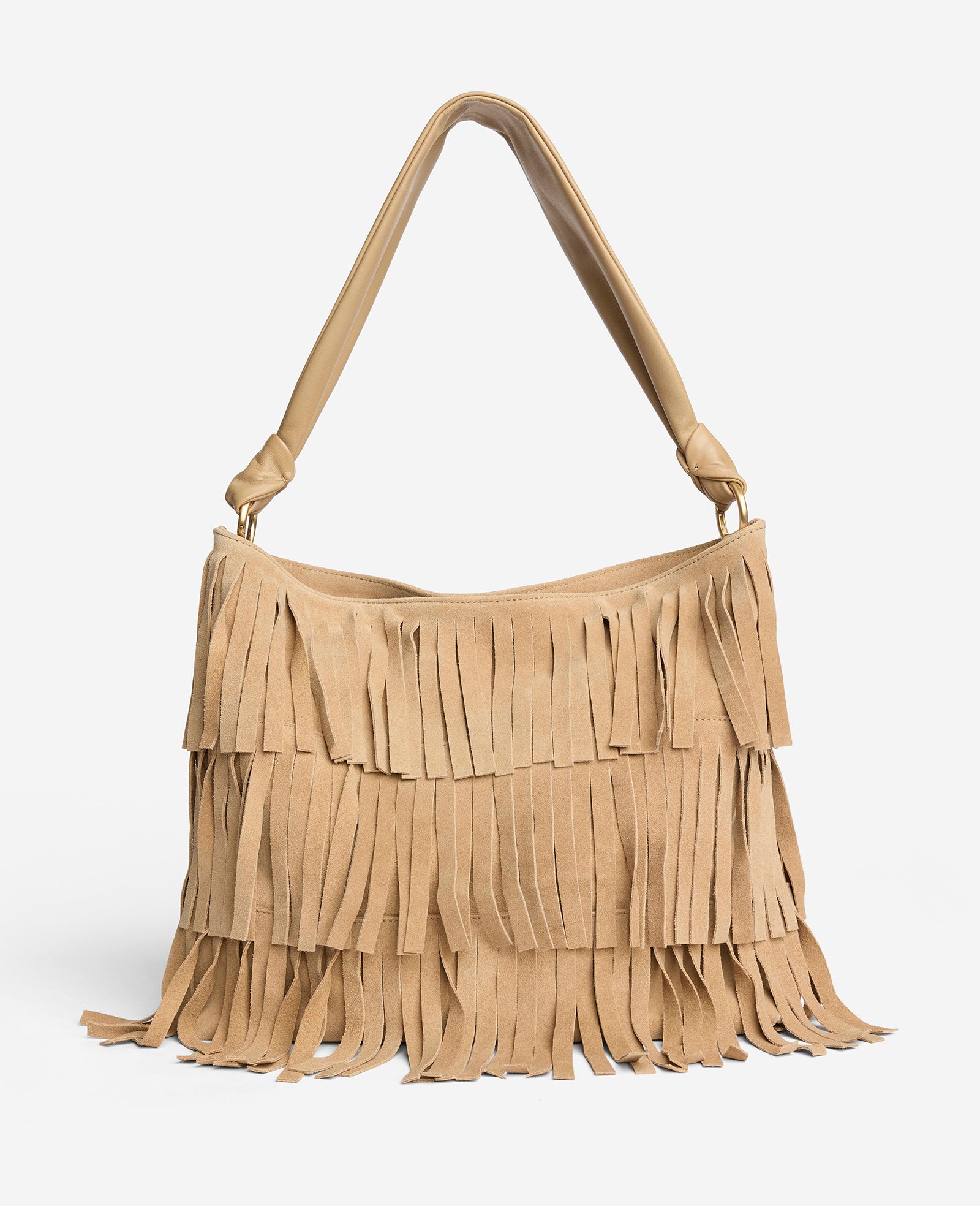 Kenneth Cole Reaction Bags Fringe Slouch Hobo Bag borsa beige in suede