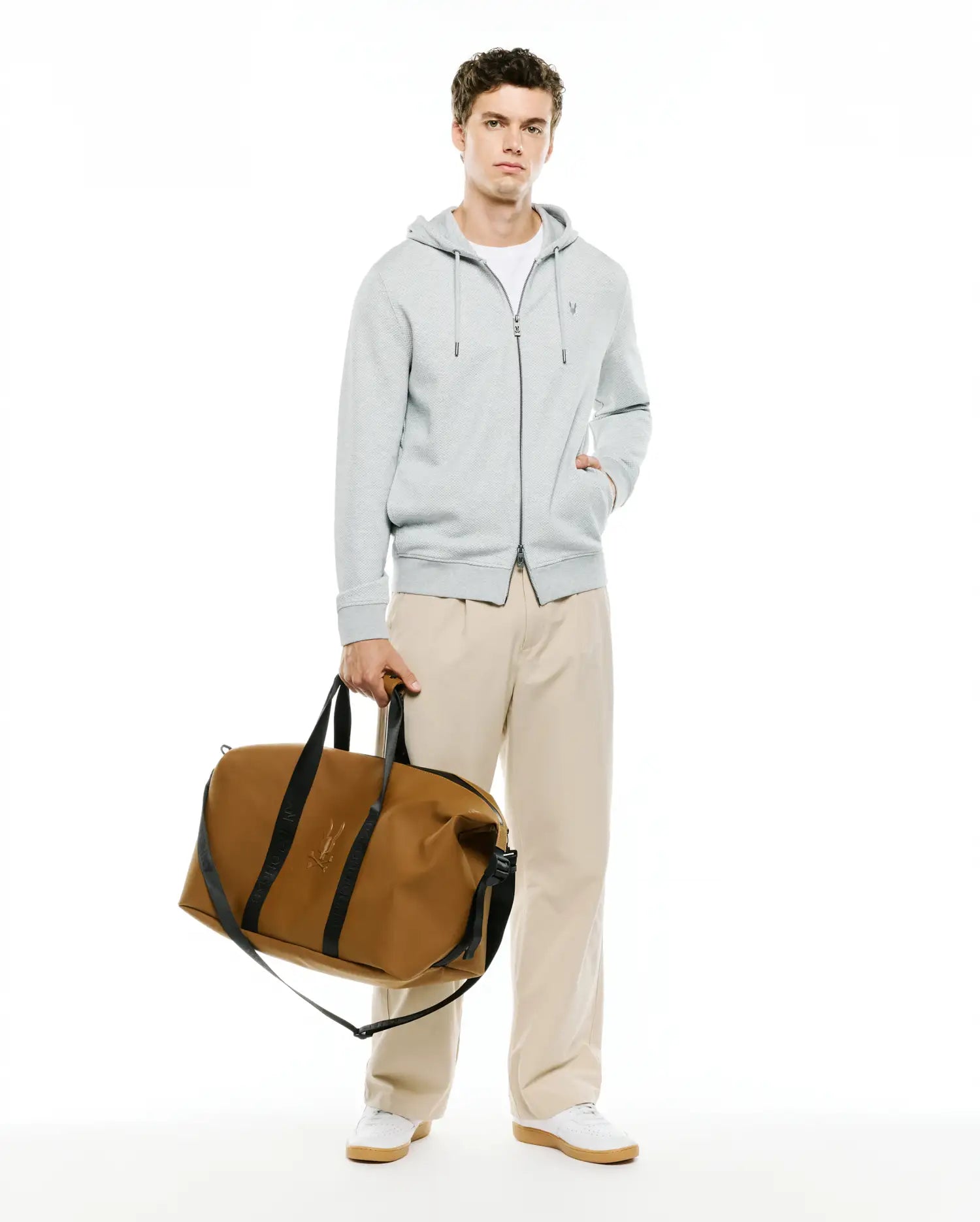 Psycho Bunny Men's Sweatshirts & Hoodies Marc Textured Full Zip Hoodie MT0500199 felpa grigia