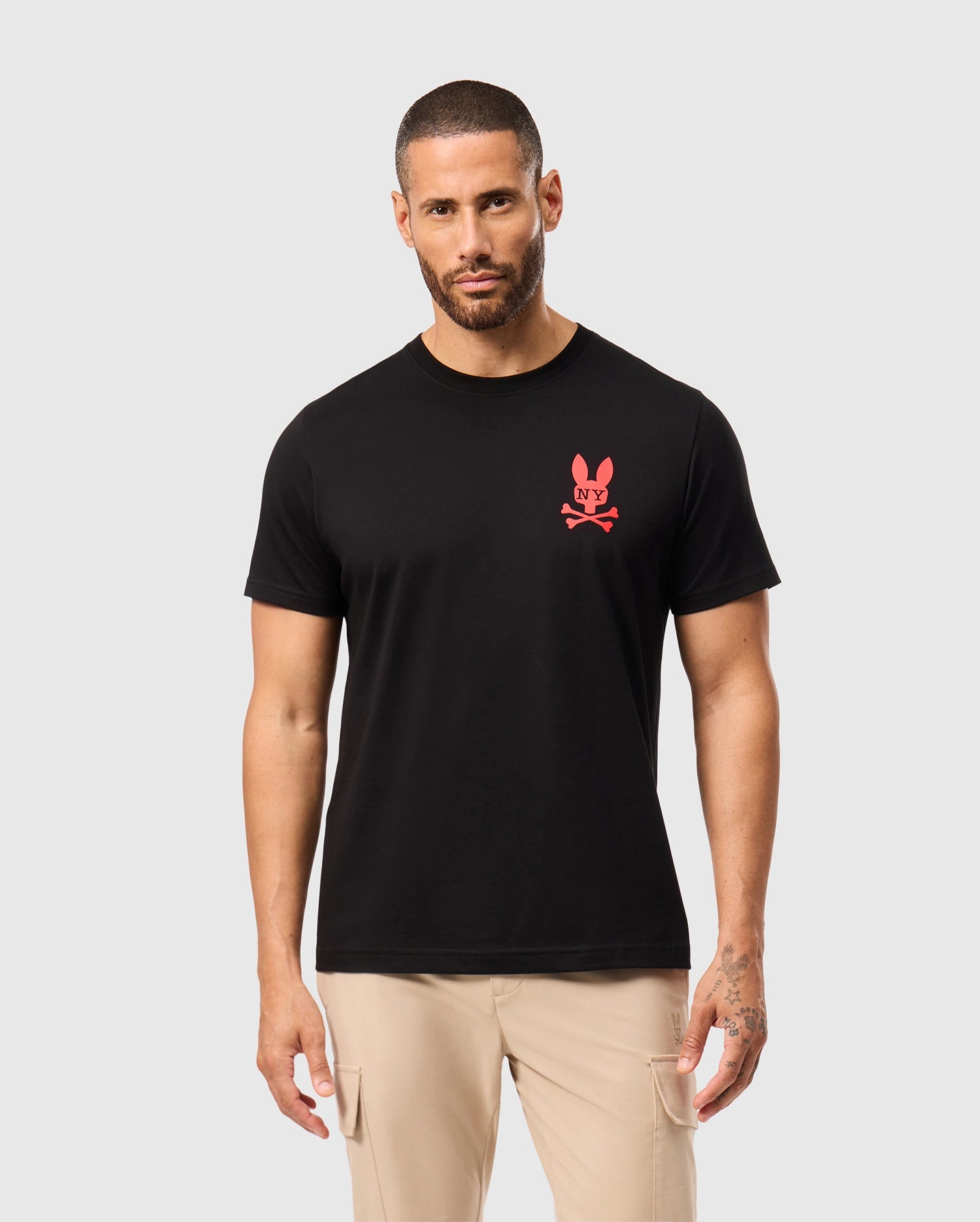 Psycho Bunny Men's Tees New York Tee B6U554W1PC T-shirt nera in cotone Pima
