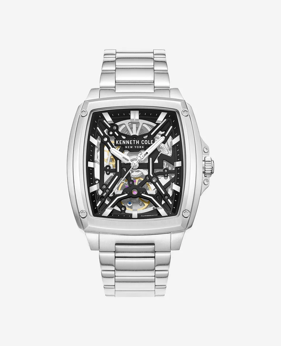 Kenneth Cole Reaction Skeleton Automatic Bracelet Watch orologio argento automatico