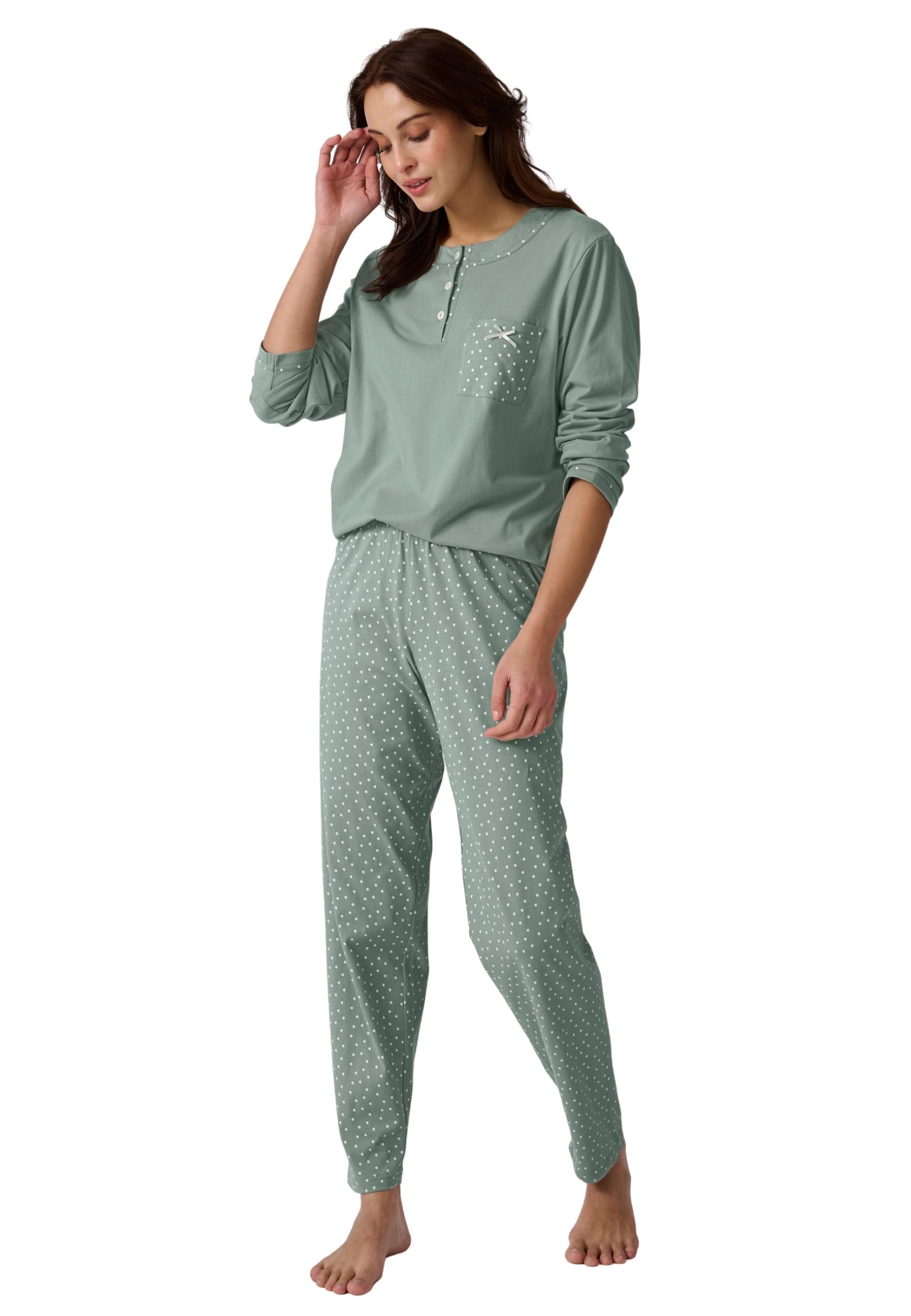 Damart Homewear pigiama donna cotone biologico taglia S blu verde piselli