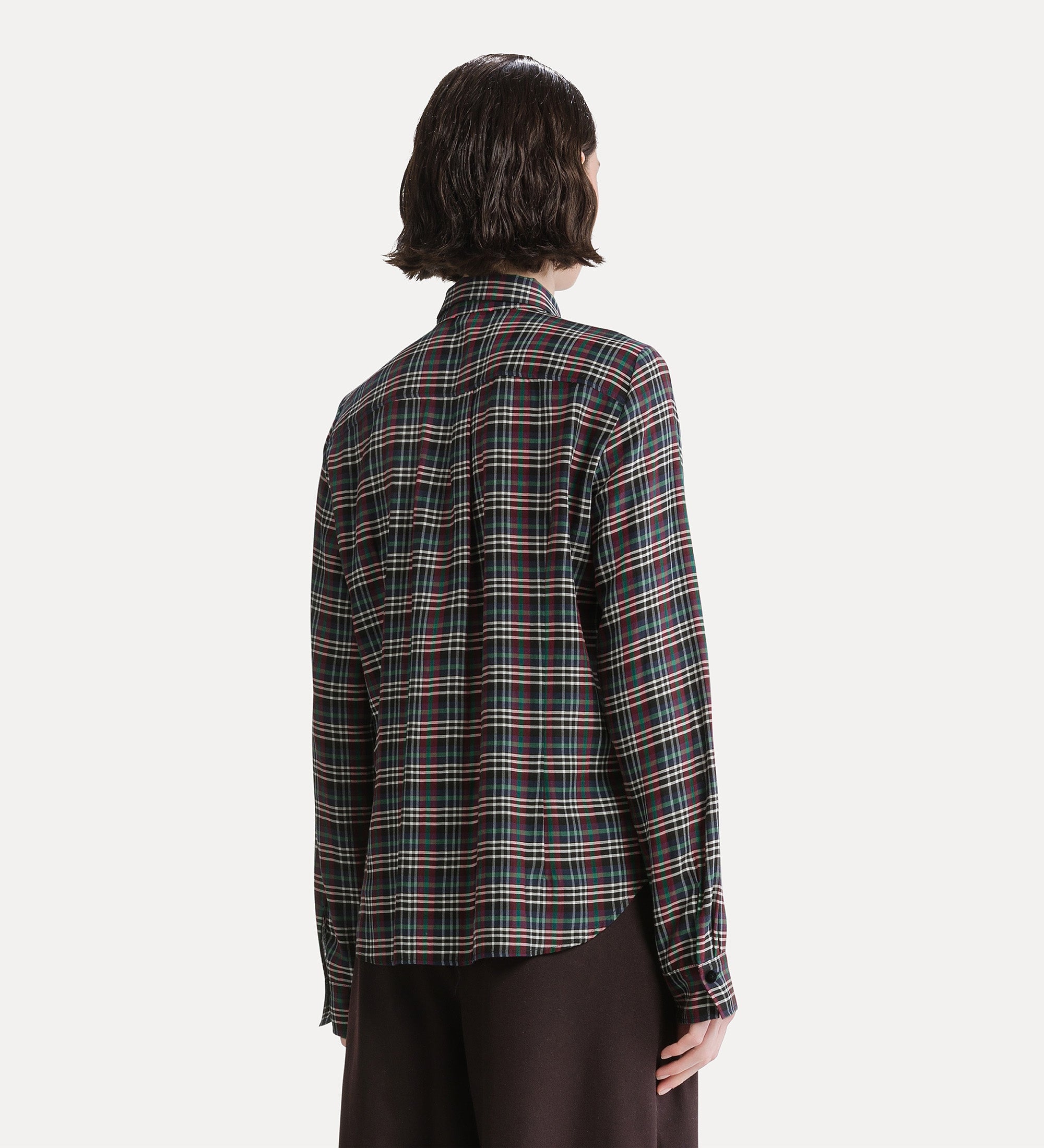 Forte camicie Ruched Voile Tartan Shirt camicia verde in voile