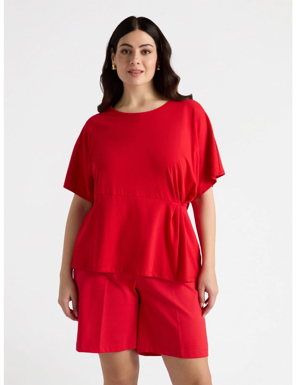 Fiorella Rubino Top e t-shirt T-Shirt con Pieghe Laterali XS Plus nero rosso in cotone