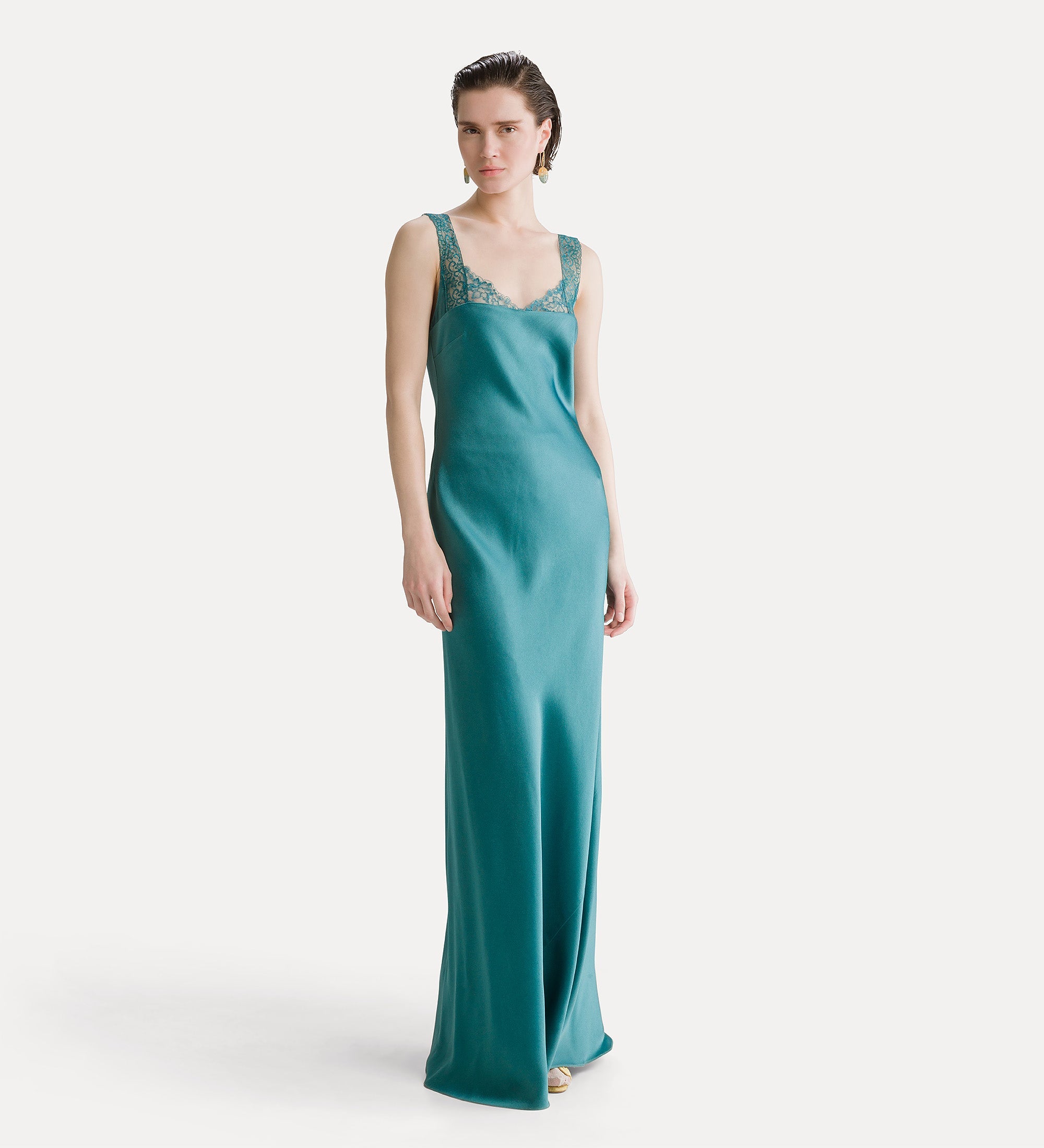 Forte abiti long dress with lace neckline abito lungo jade