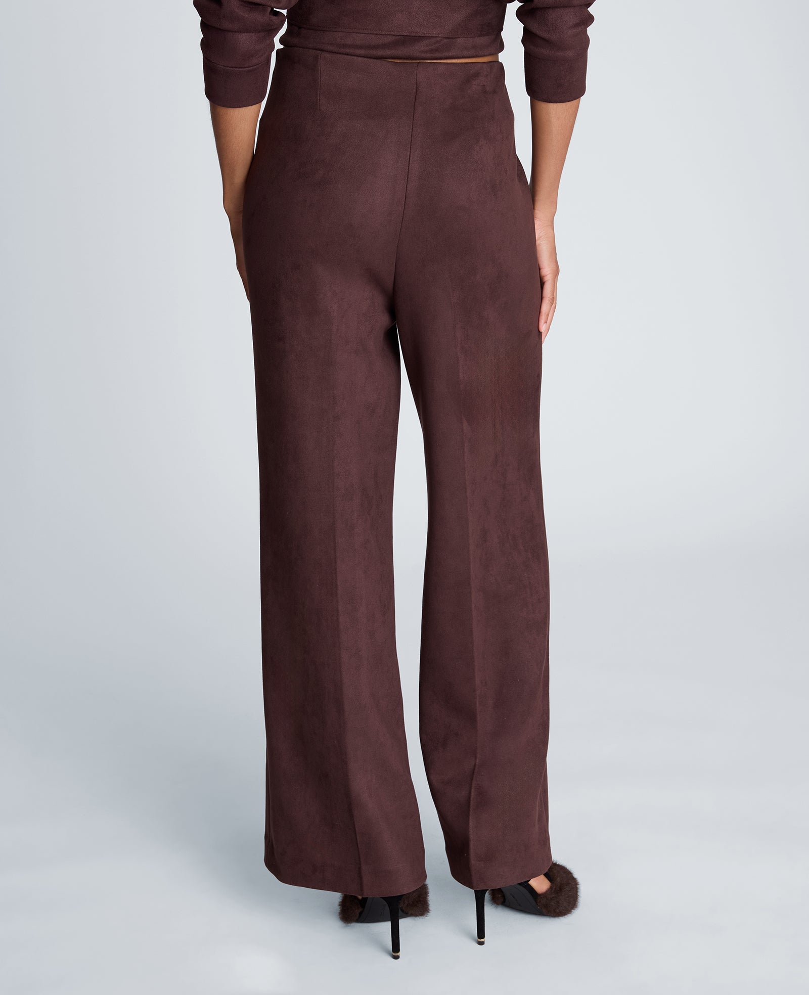 Kenneth Cole Reaction Clothing High Rise Pull On Wide Leg Hollywood Waist Pant pantaloni wide leg vita alta marrone