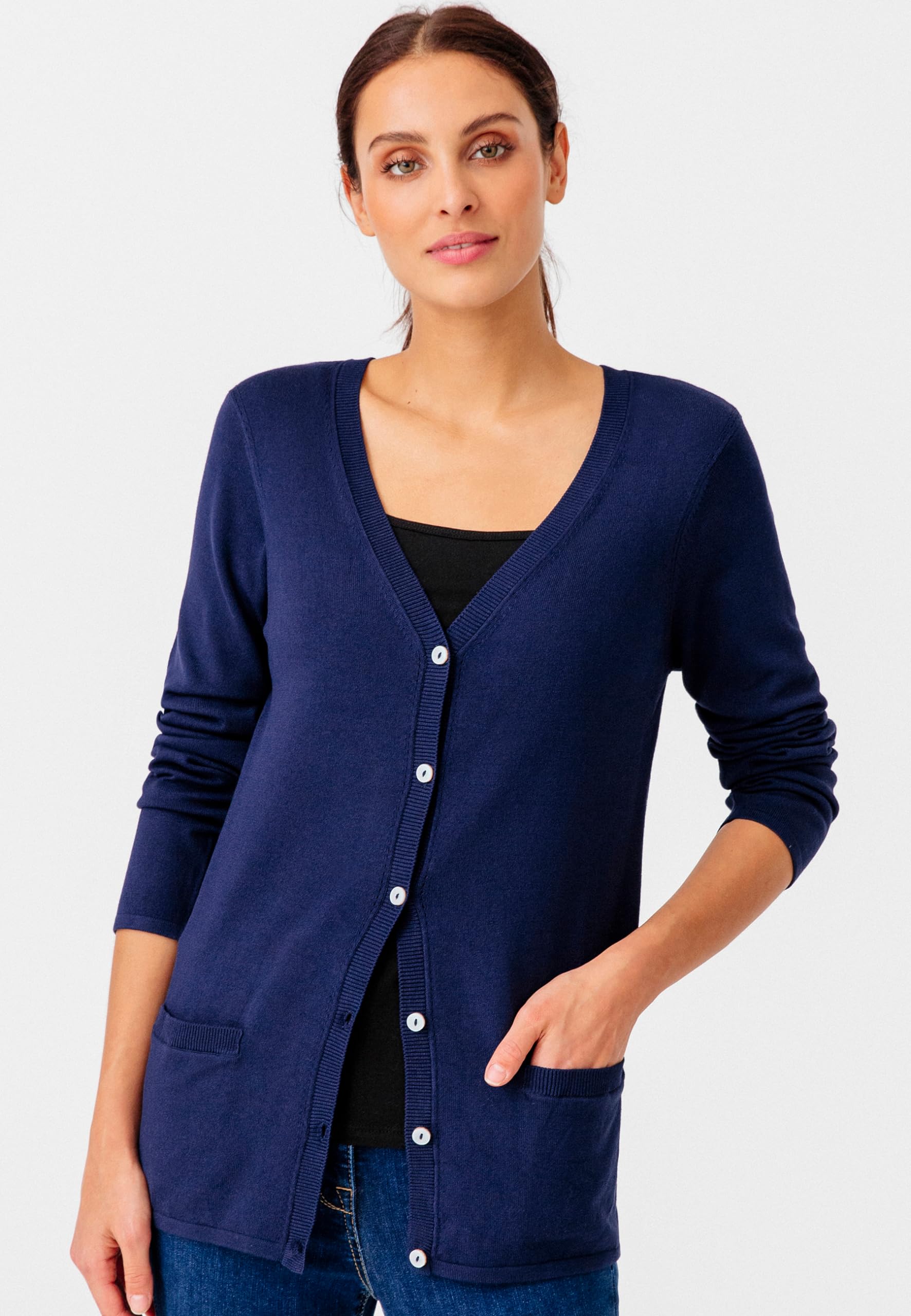 Damart Prêt-à-porter gilet con bottoni a maniche lunghe blu marino 38