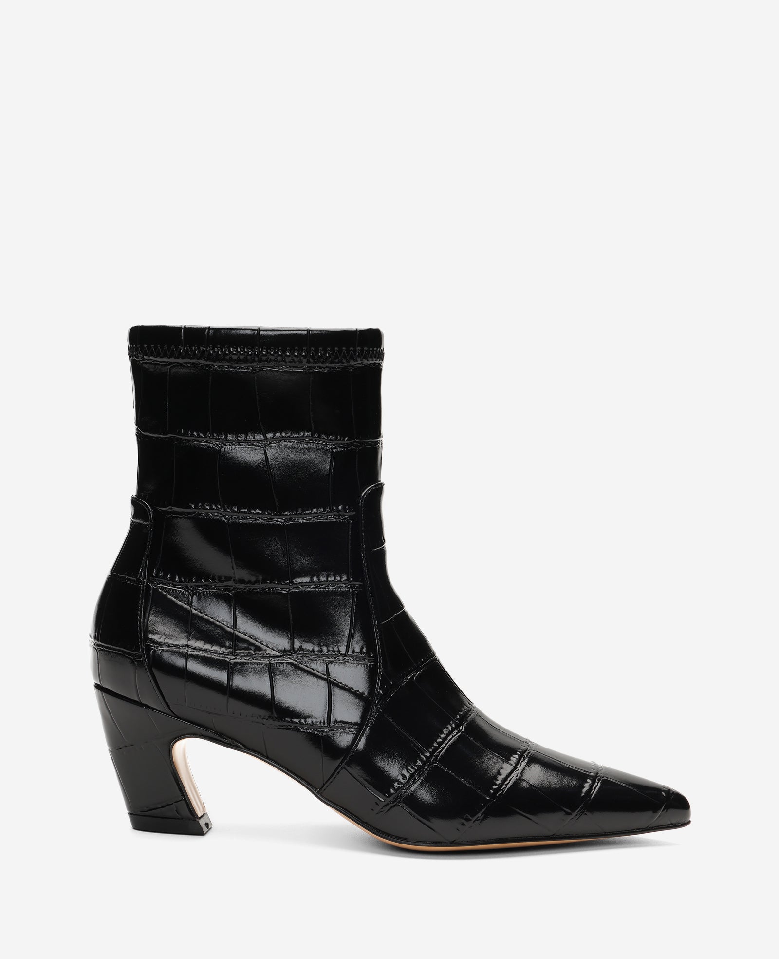 Kenneth Cole Reaction Shoes Odelle Embossed Croco Side Zip Point Toe Boot stivaletti neri effetto coccodrillo