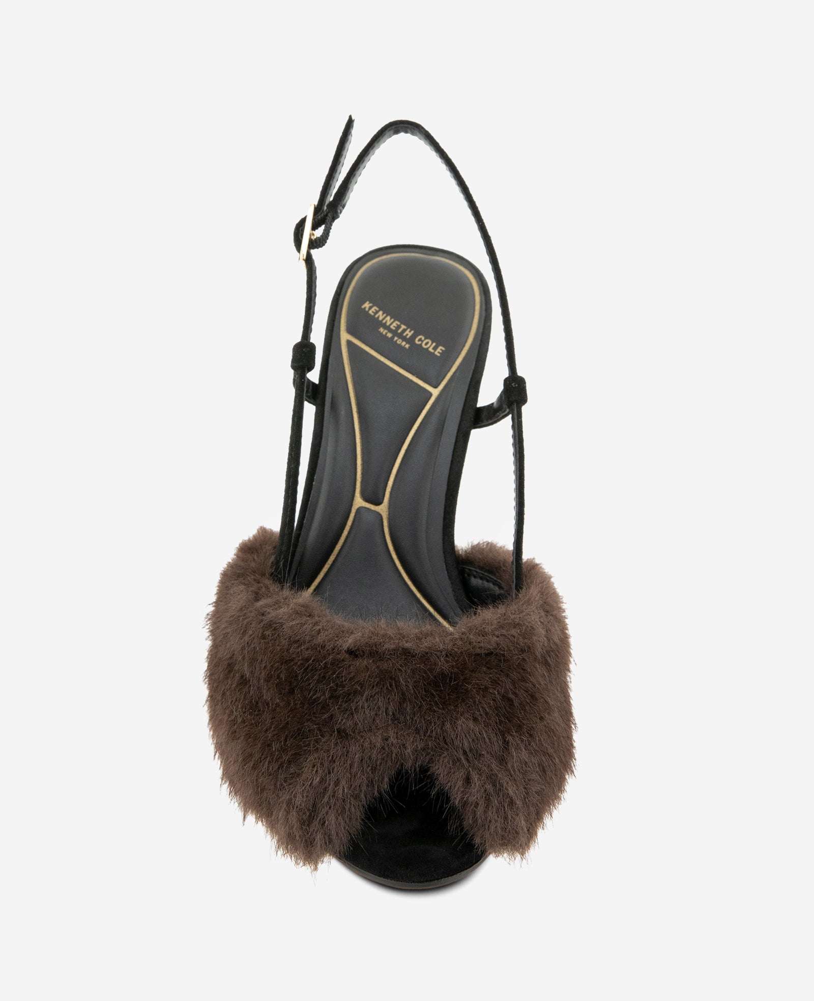 Kenneth Cole Reaction Shoes Londyn Fur-Suede Peep Toe Heel slingback nero tacco