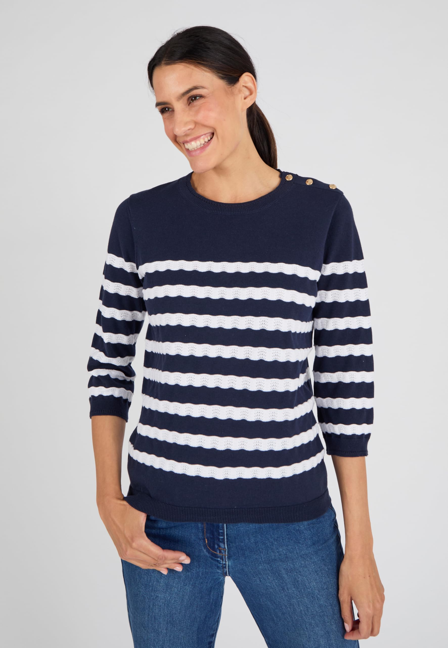 Damart Prêt-à-porter maglione marino a righe donna blu manica 3/4