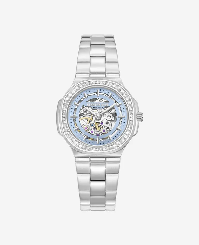 Kenneth Cole Reaction Watches Skeleton Automatic Crystal Lined Outer Dial Bracelet Watch orologio argento