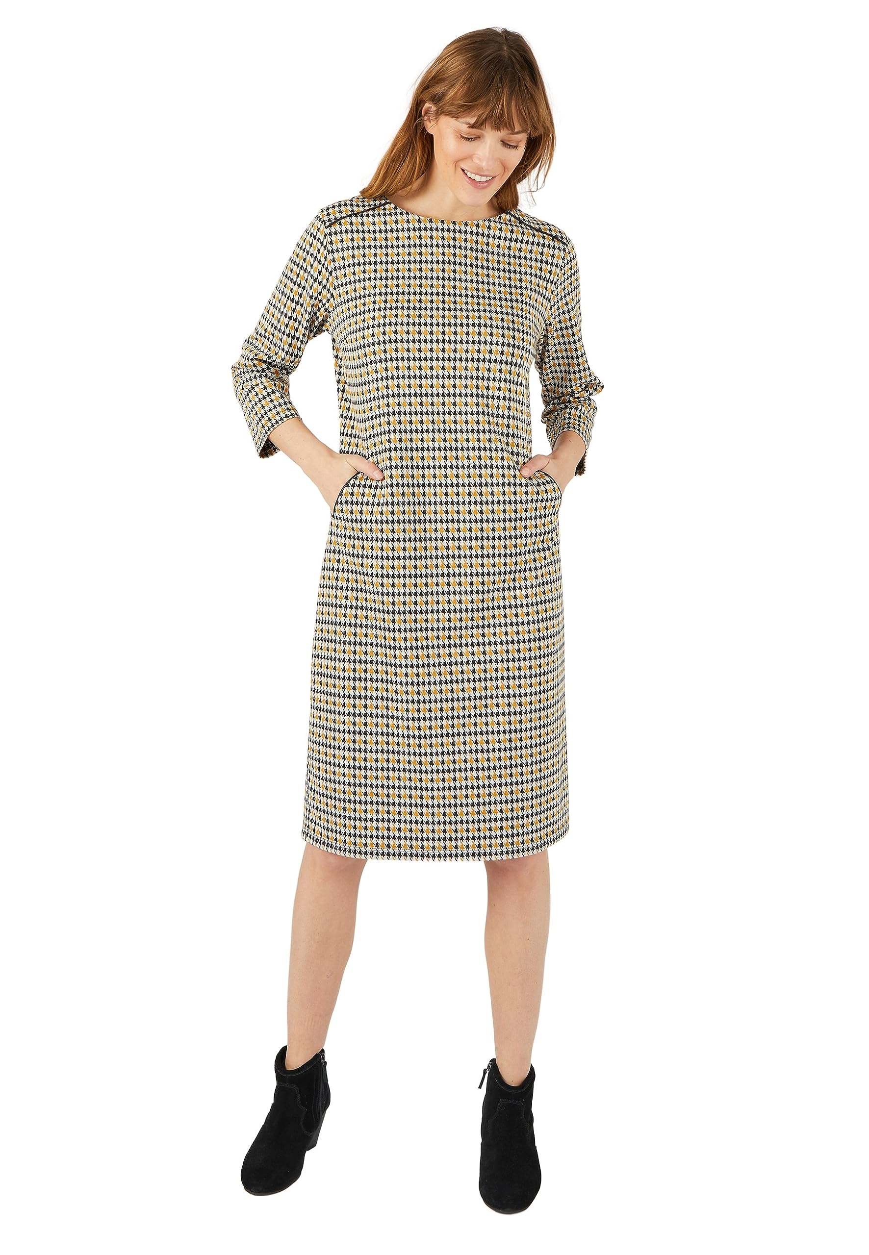 Damart Prêt-à-porter Abito da donna in maglia jacquard dritto rosso bordeaux 38